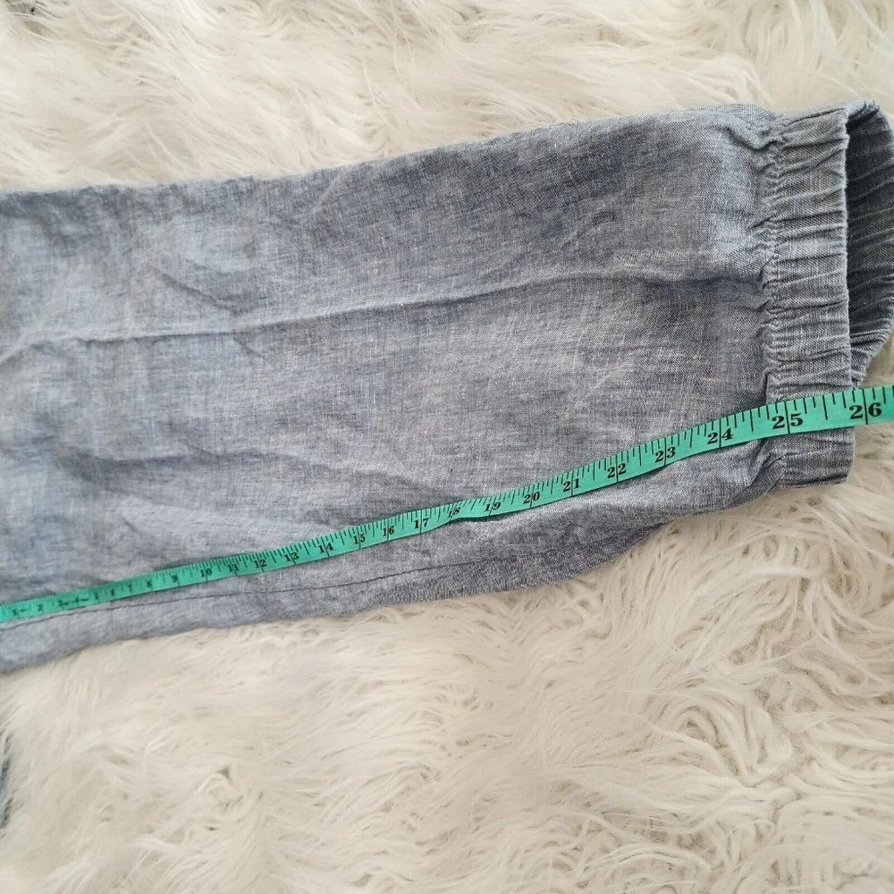 Athleta Jogger Pants Women 18 Plus Blue 100% Linen Pull On Elastic Waist Comfort
